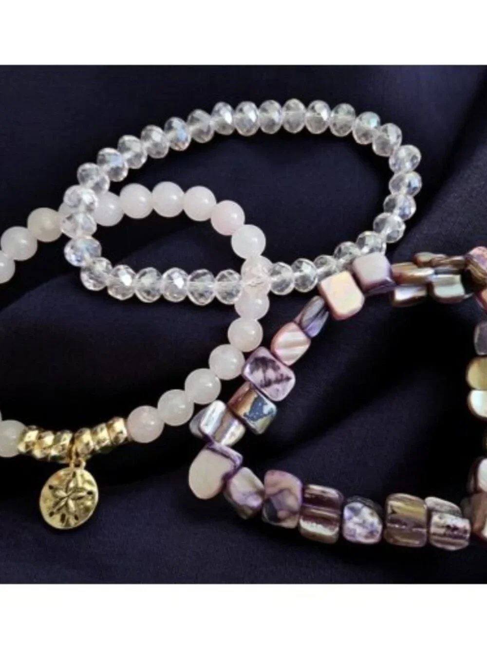 AVON Pink Beaded Stretch 3 Bracelet Set Goldtone Starfish Charm